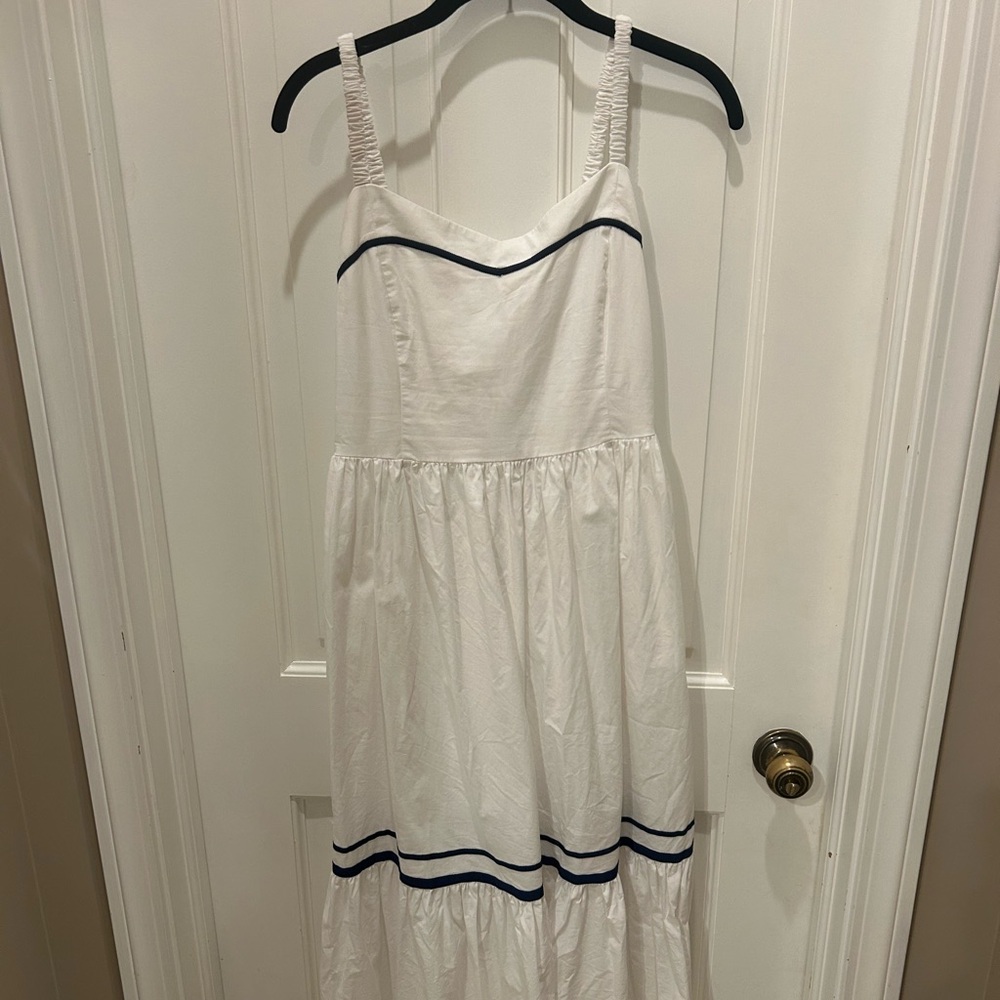 J. Crew White Dress with Navy Trim